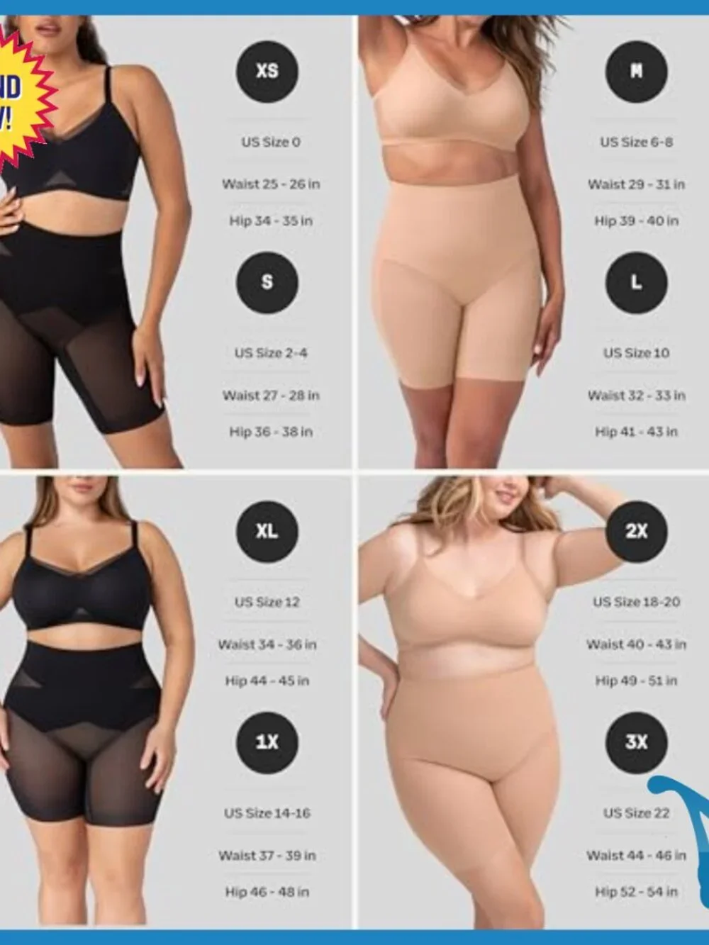 Mid-Waist Shapewear Shorts Tummy Control Body Shaper X-Large Cotton Nylon